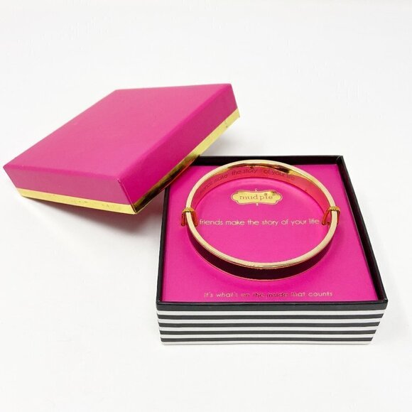 MUD PIE | Friendship Hidden Message Black Bangle Gold Plated - Picture 1 of 8